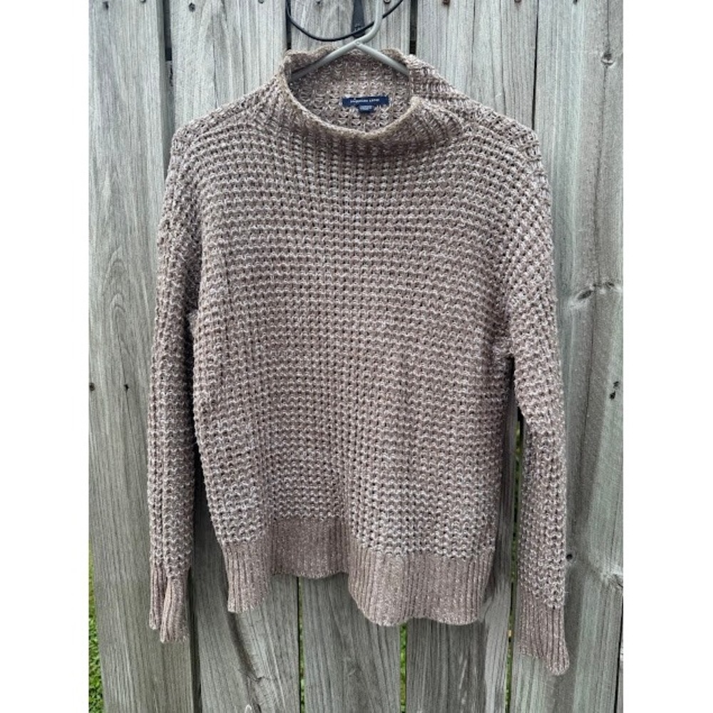 Boho Gorpcore American Eagle Waffle Knit Sweater XS Brown Mock Neck Relaxed Fit